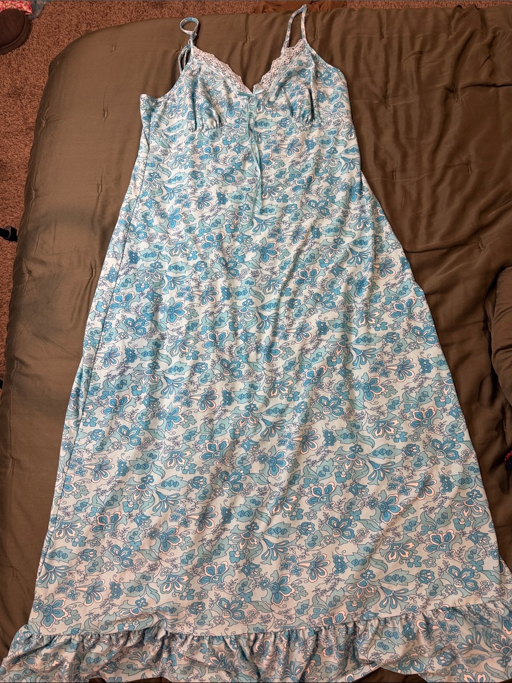 Blue Floral Chemise Slip Nightgown - Women